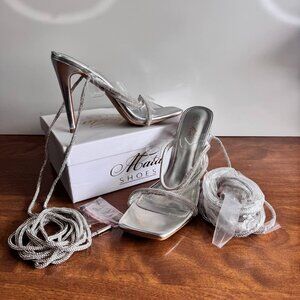 Mata Shoes Silver Rhinestone Wrap High Heel Sandals – Size 9